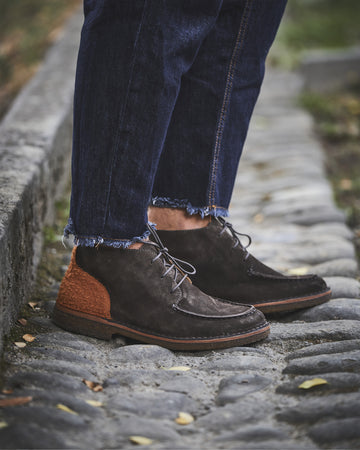 Ankle boot in leather and ancient Casentino wool